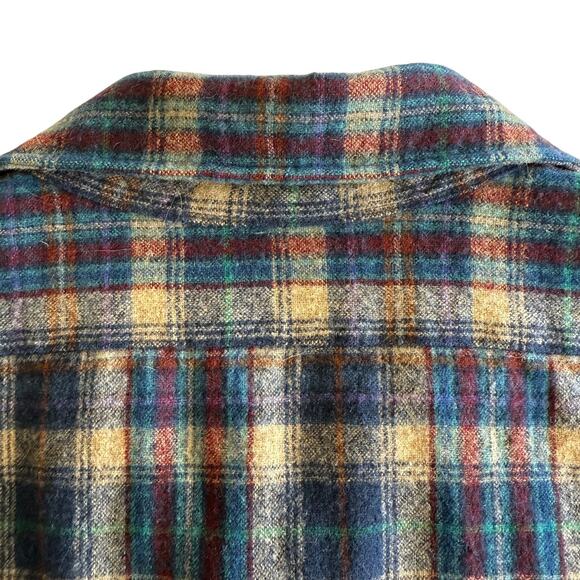 Pendleton 100% Wool VTG USA Made Scallop Hem Plaid Button Up Shirt L Long - Picture 4 of 8